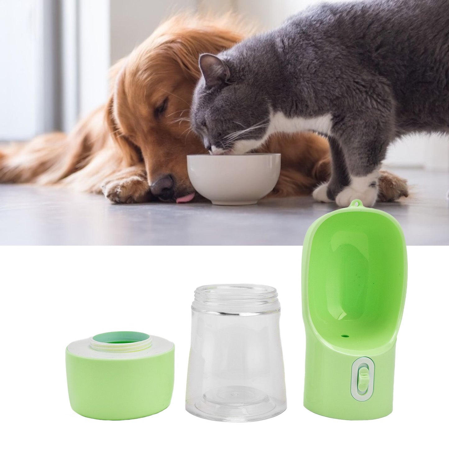 2 in 1 Pet Water Bottle Portable Anti Leakage Dog Food Bottler for Outdoor TravelingGreen