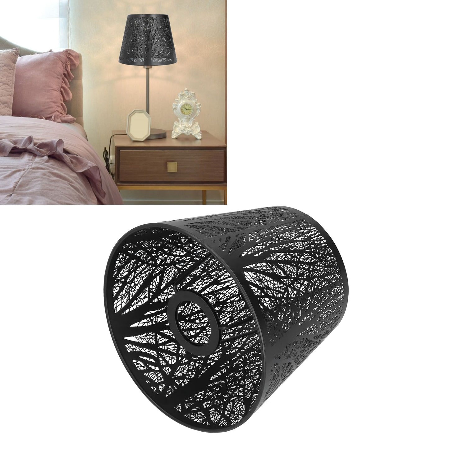 Wrought Iron Lampshade Carved Forest Tree Shaped E27 Mini Lamp Shade for Table Lamp Bedroom Bedside DecorBlack