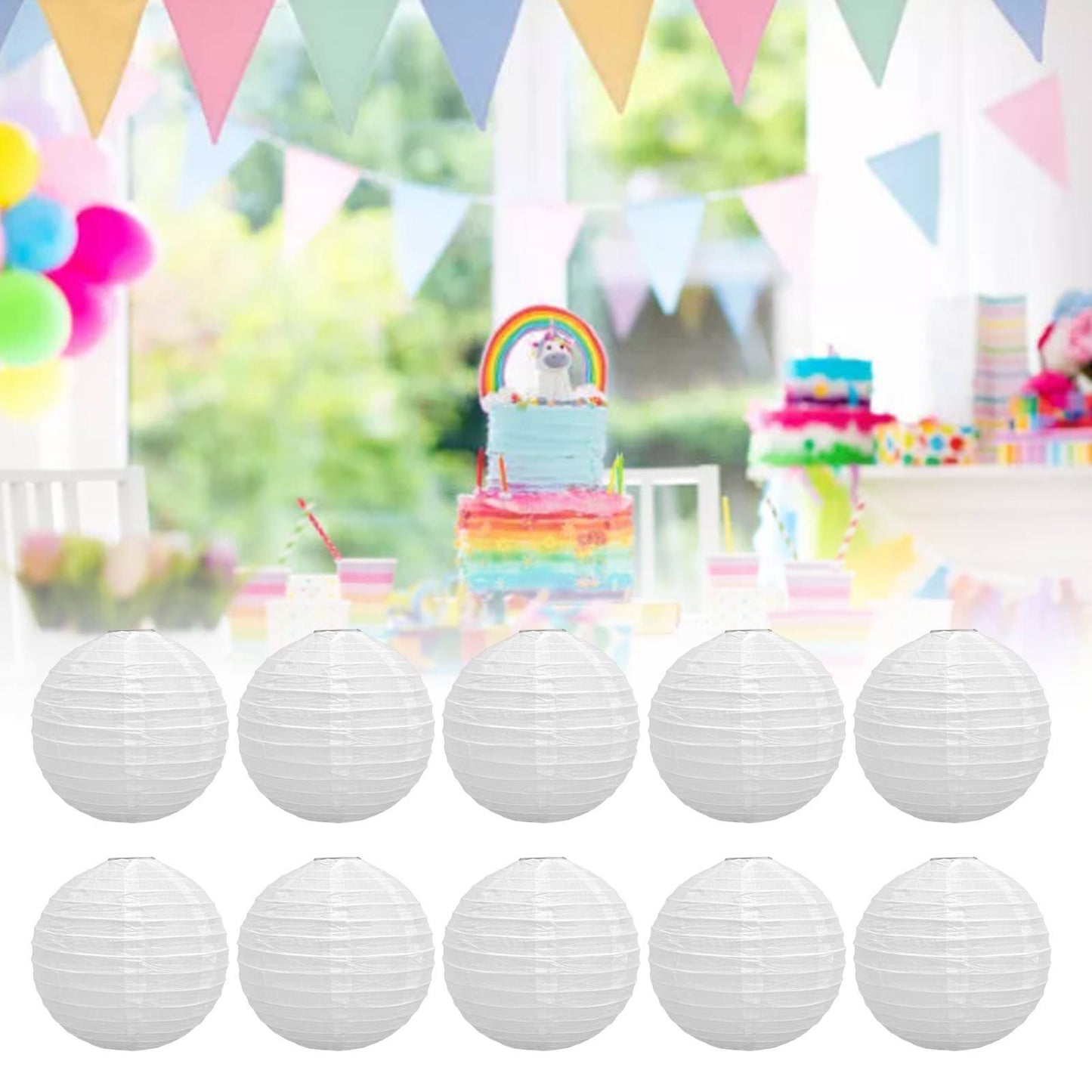 10 Pcs Paper Lanterns 8 Inch Pure White Hand Painted Round Paper Lanterns Birthday Halloween Family Party Decoration