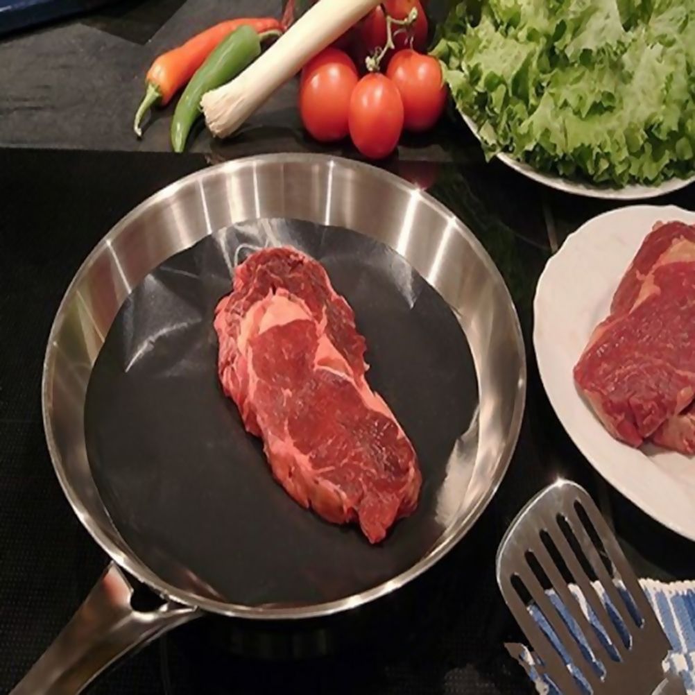 2 Pack 24cm Round Non Stick High Temperature Pan Frying Pan Liner Sheet Cooking Wok Sheet Pad for Kitchen BBQ Baking