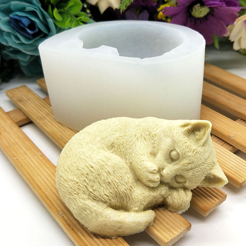 Silicone Cat Mold Cute Cat Soap Mold for Candles Mousse Cake Mold 3D Cartoon Cat Epoxy Mold DIY Baking Mould