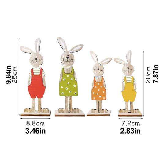 Easter Bunny Tabletop Decoration Cute Wooden Rabbit Figurines Ornament for Home Garden