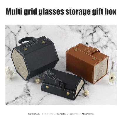 Multi Slot Sunglasses Organizer Foldable Glasses Jewelry Storage Box Portable PU Leather Eyeglasses Case for Storing Watches and Keys