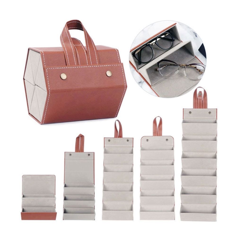 Multi Slot Sunglasses Organizer Foldable Glasses Jewelry Storage Box Portable PU Leather Eyeglasses Case for Storing Watches and Keys