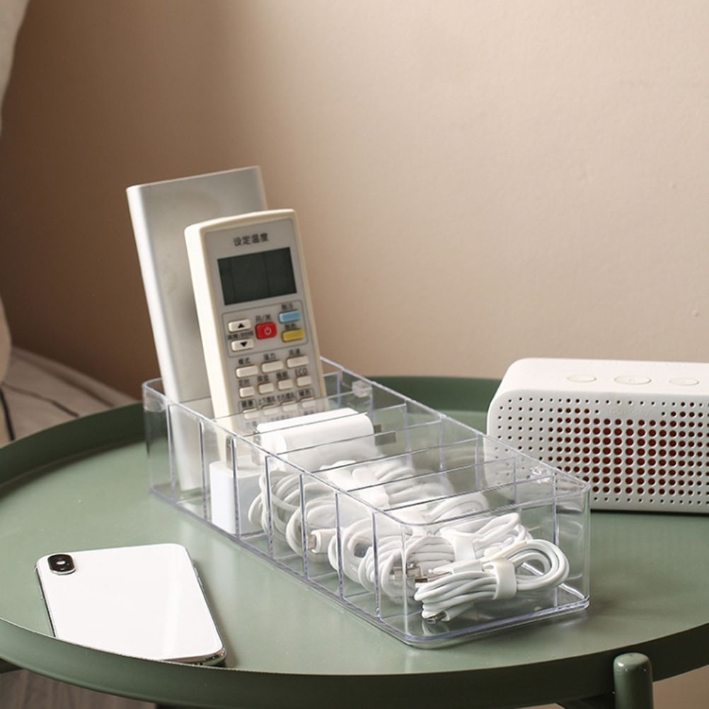8 Grids Clear Plastic Cable Storage Box Data Cable Storage Container Save Space Cable Management Box for Storing Earrings Rings and Data Cables