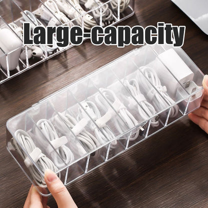 8 Grids Clear Plastic Cable Storage Box Data Cable Storage Container Save Space Cable Management Box for Storing Earrings Rings and Data Cables