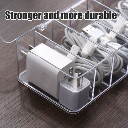 8 Grids Clear Plastic Cable Storage Box Data Cable Storage Container Save Space Cable Management Box for Storing Earrings Rings and Data Cables