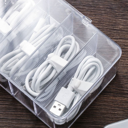 8 Grids Clear Plastic Cable Storage Box Data Cable Storage Container Save Space Cable Management Box for Storing Earrings Rings and Data Cables