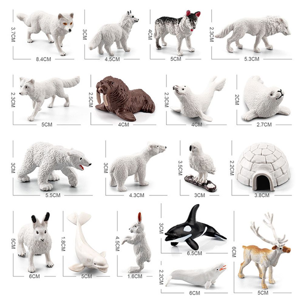 18PCS Polar Arctic Animal Toy Figurines Set Includes White Wolf White Owl White Arctic Rabbit Arctic Husky and Igloo Simulation Animal Model Gift for Kids