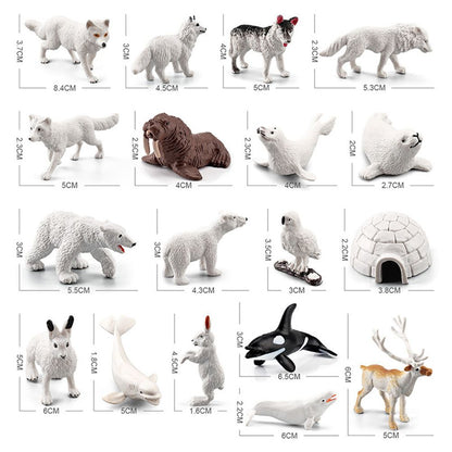 18PCS Polar Arctic Animal Toy Figurines Set Includes White Wolf White Owl White Arctic Rabbit Arctic Husky and Igloo Simulation Animal Model Gift for Kids