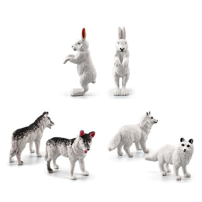18PCS Polar Arctic Animal Toy Figurines Set Includes White Wolf White Owl White Arctic Rabbit Arctic Husky and Igloo Simulation Animal Model Gift for Kids