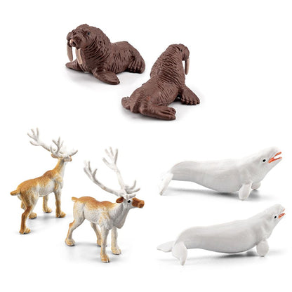 18PCS Polar Arctic Animal Toy Figurines Set Includes White Wolf White Owl White Arctic Rabbit Arctic Husky and Igloo Simulation Animal Model Gift for Kids