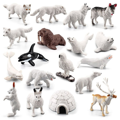 18PCS Polar Arctic Animal Toy Figurines Set Includes White Wolf White Owl White Arctic Rabbit Arctic Husky and Igloo Simulation Animal Model Gift for Kids