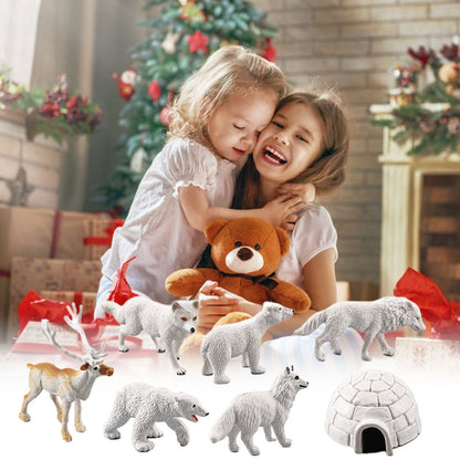 18PCS Polar Arctic Animal Toy Figurines Set Includes White Wolf White Owl White Arctic Rabbit Arctic Husky and Igloo Simulation Animal Model Gift for Kids