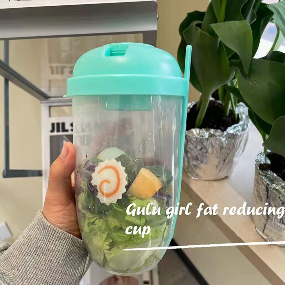 Fresh Salad Container Serving Cup with Dressing Container Fork Portable Plastic Food Storage Bottle for Picnic Lunch