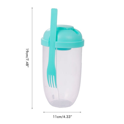 Fresh Salad Container Serving Cup with Dressing Container Fork Portable Plastic Food Storage Bottle for Picnic Lunch