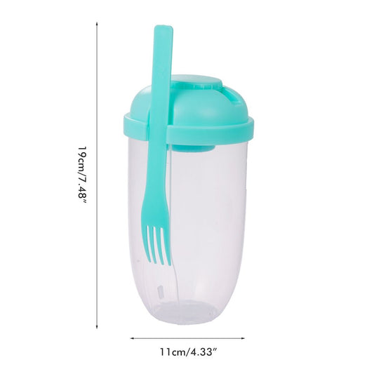 Fresh Salad Container Serving Cup with Dressing Container Fork Portable Plastic Food Storage Bottle for Picnic Lunch
