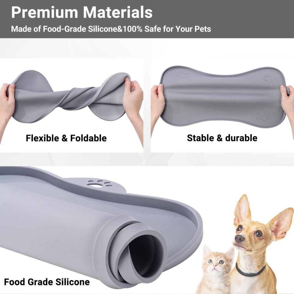 Pet Placemat for Dog and Cat Waterproof Silicone Pet Feeding Pad Non Slip Rollable Mat for Prevent Food and Water Overflow
