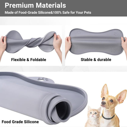 Pet Placemat for Dog and Cat Waterproof Silicone Pet Feeding Pad Non Slip Rollable Mat for Prevent Food and Water Overflow