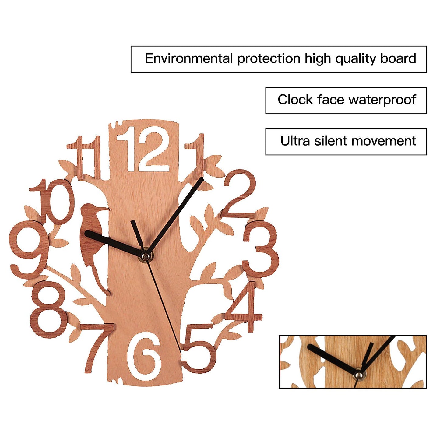 Wooden Wall Clock 8.7in Diameter White Double Layer Ultra Quiet Silent Wall Clock
