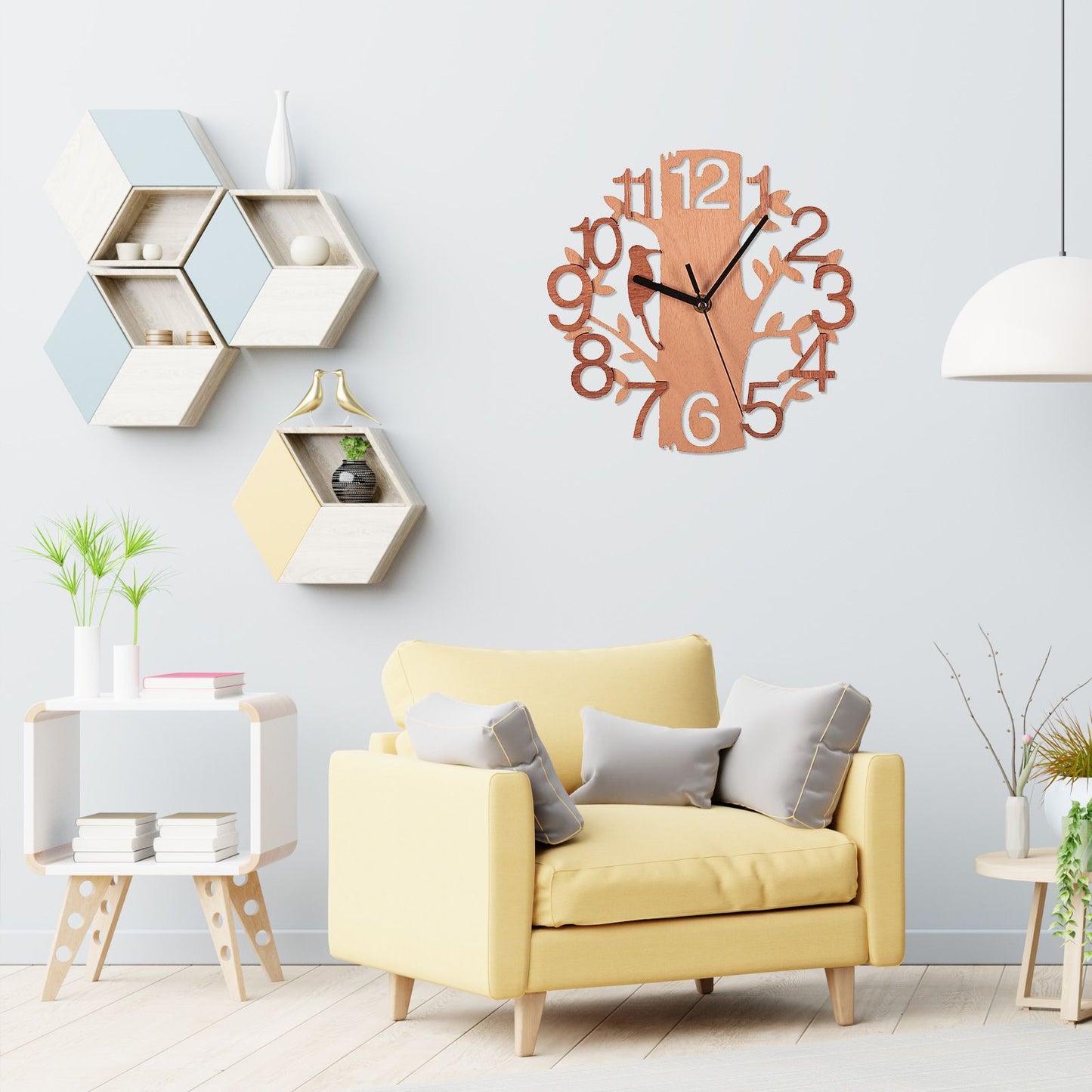 Wooden Wall Clock 8.7in Diameter White Double Layer Ultra Quiet Silent Wall Clock