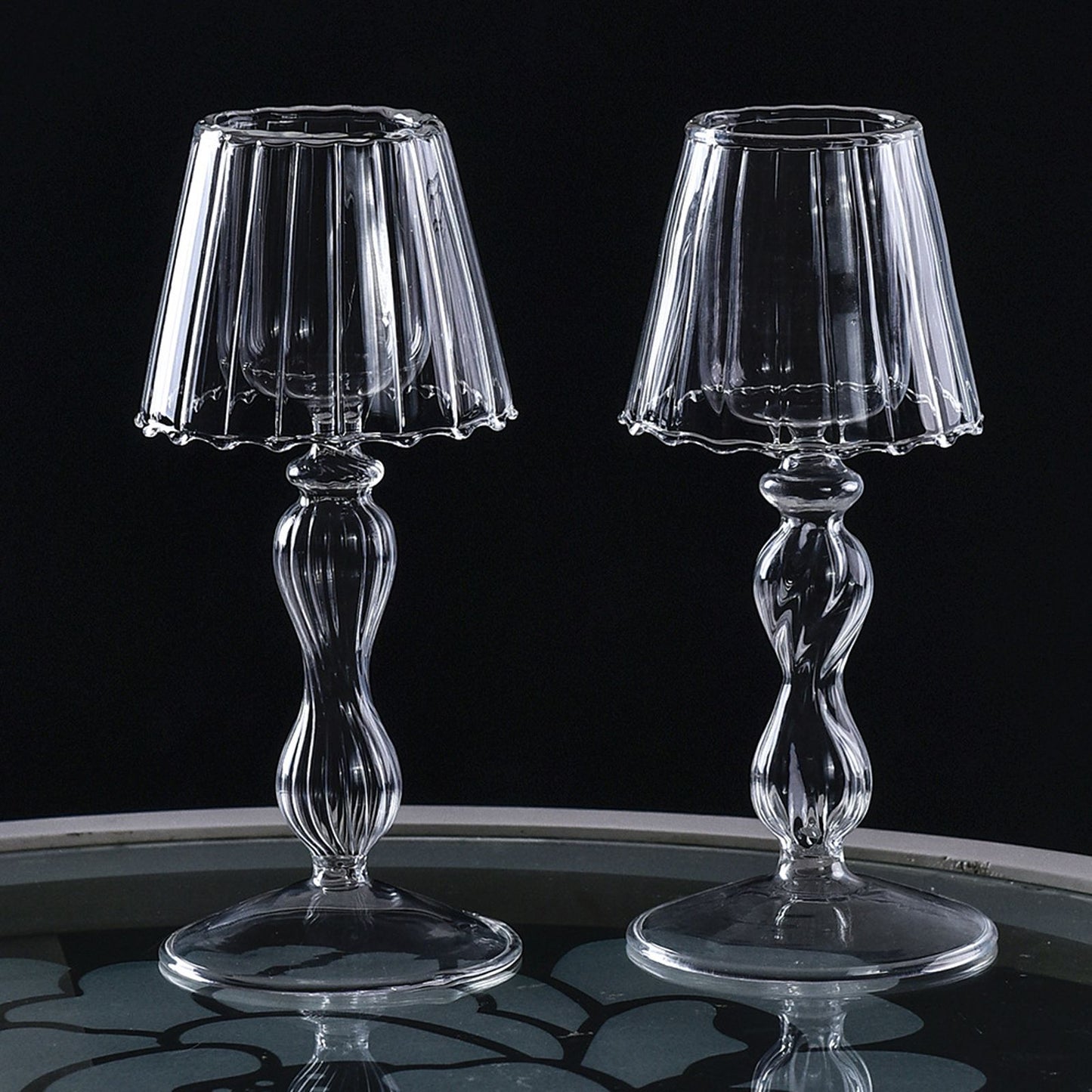 Glass Candle Holder Tansparent Table Lamp Shape Candlestick Holder for Din