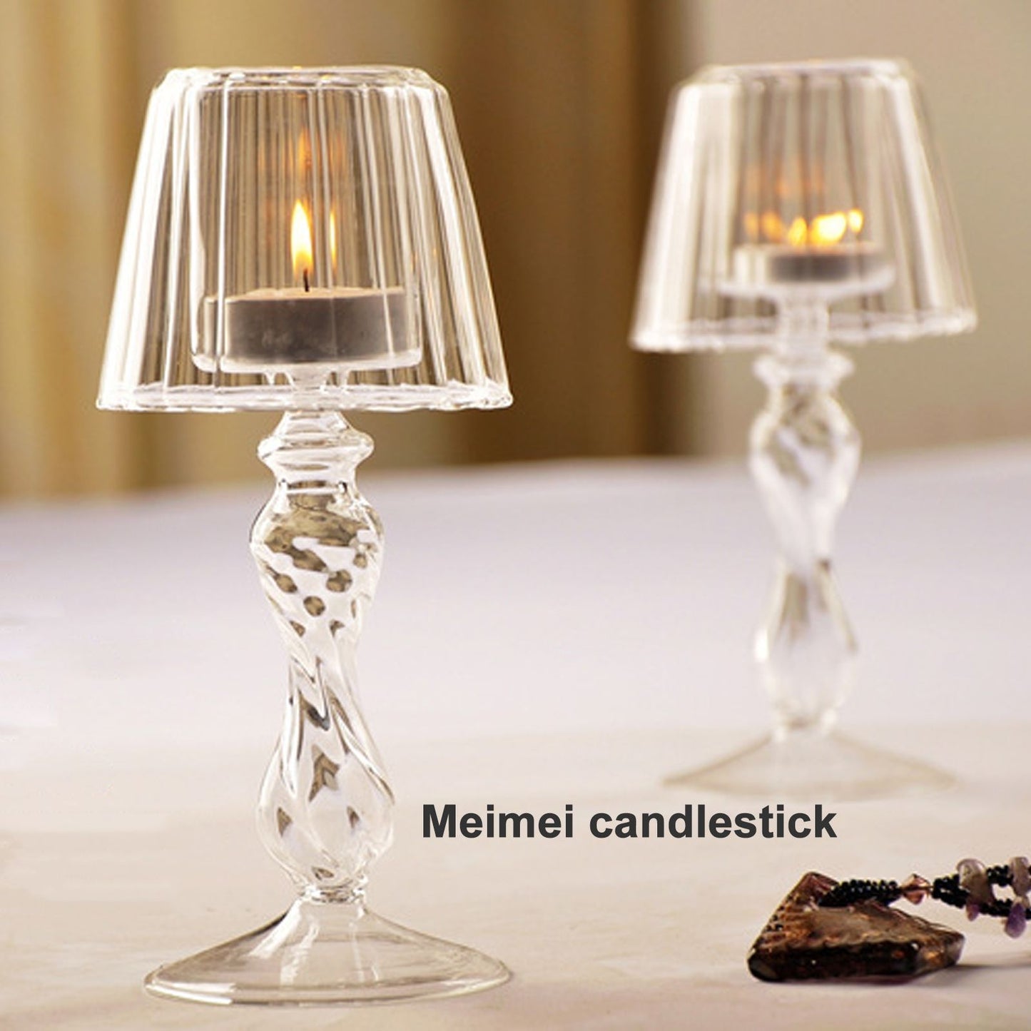 Glass Candle Holder Tansparent Table Lamp Shape Candlestick Holder for Din