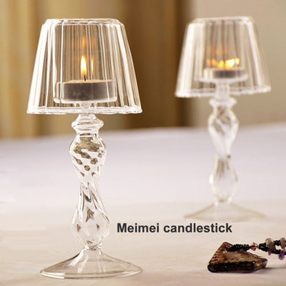 Glass Candle Holder Tansparent Table Lamp Shape Candlestick Holder for Din