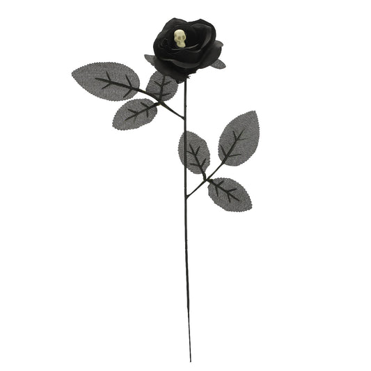 Artificial Rose Lifelike Decorative Bendable Fake Flower With Skull Head for Halloween Party Black