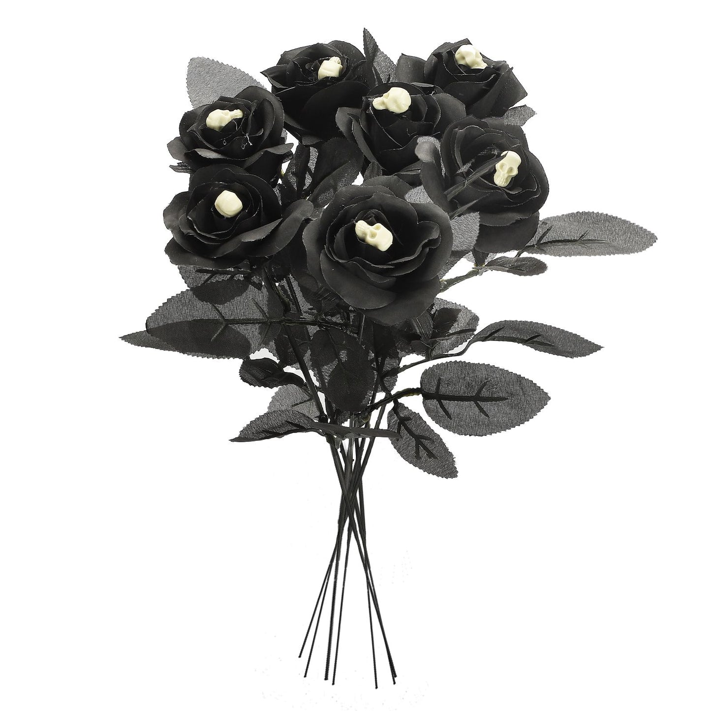 Artificial Rose Lifelike Decorative Bendable Fake Flower With Skull Head for Halloween Party Black