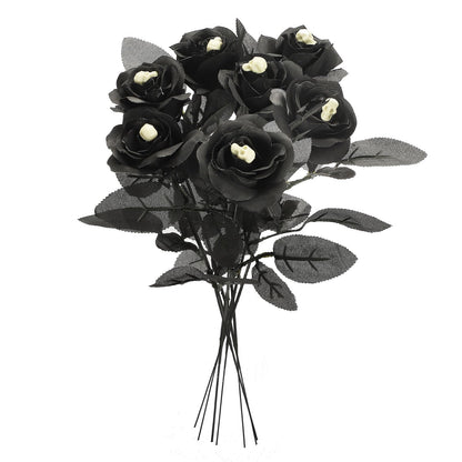 Artificial Rose Lifelike Decorative Bendable Fake Flower With Skull Head for Halloween Party Black