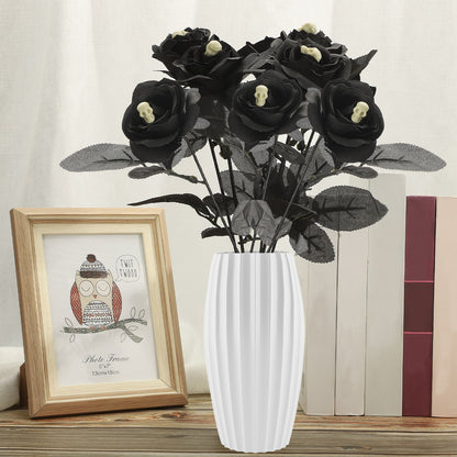 Artificial Rose Lifelike Decorative Bendable Fake Flower With Skull Head for Halloween Party Black