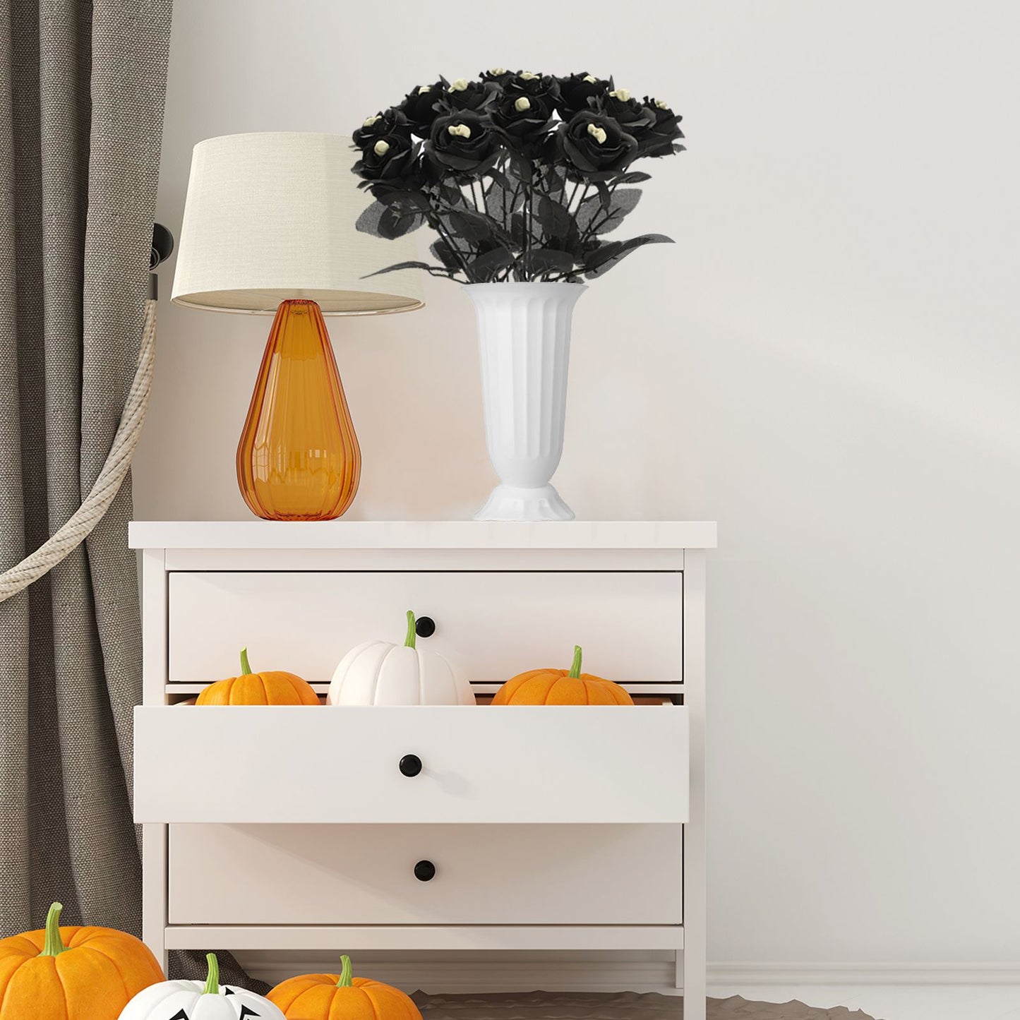 Artificial Rose Lifelike Decorative Bendable Fake Flower With Skull Head for Halloween Party Black