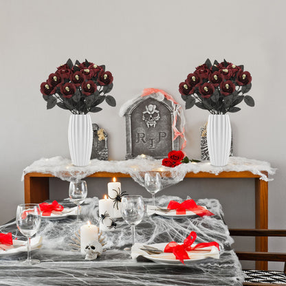 Artificial Rose Lifelike Decorative Bendable Fake Flower With Skull Head for Halloween Party Black