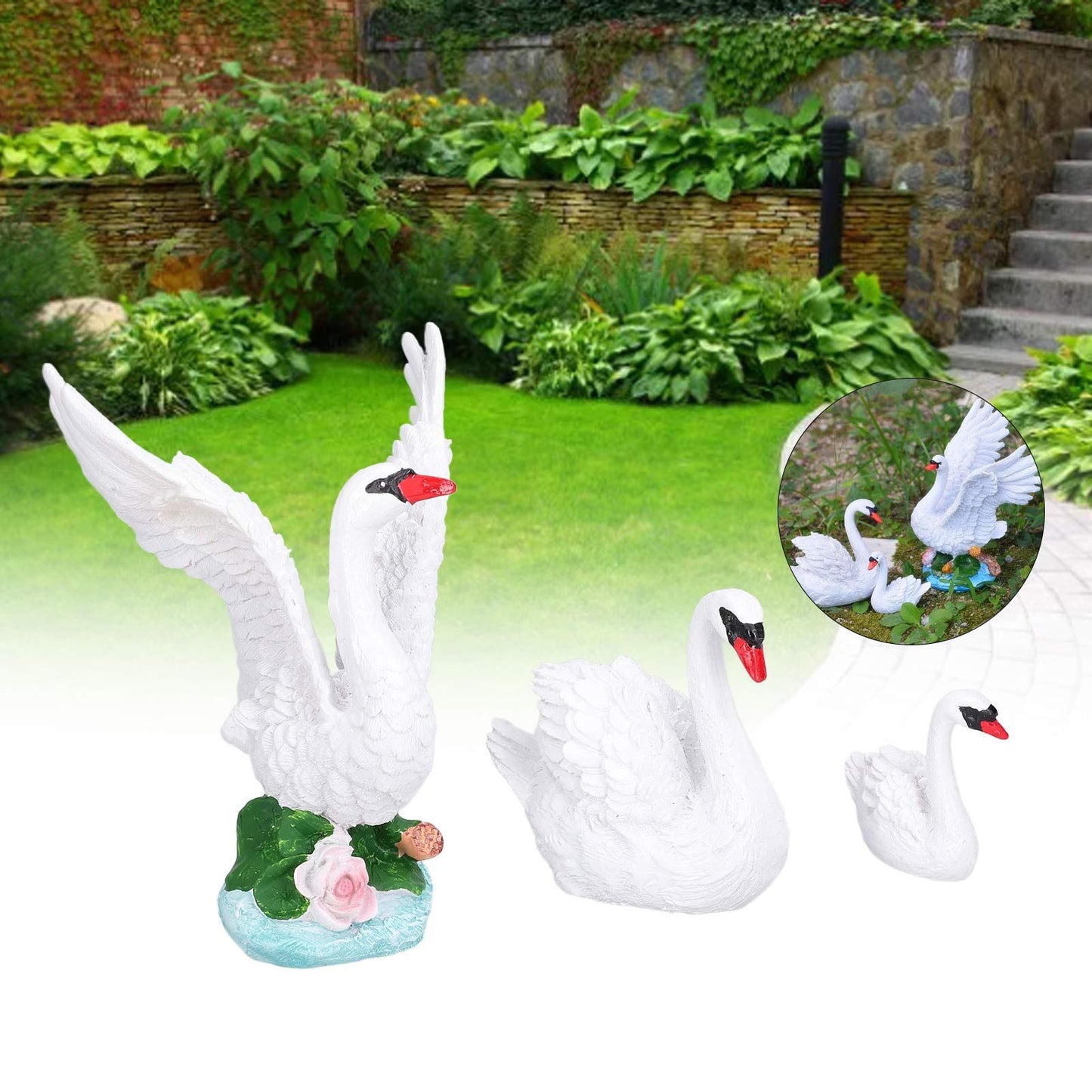 3pcs Resin Swan Ornaments Simulation Decorative Swan Figurine for Miniature Garden Home