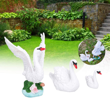 3pcs Resin Swan Ornaments Simulation Decorative Swan Figurine for Miniature Garden Home