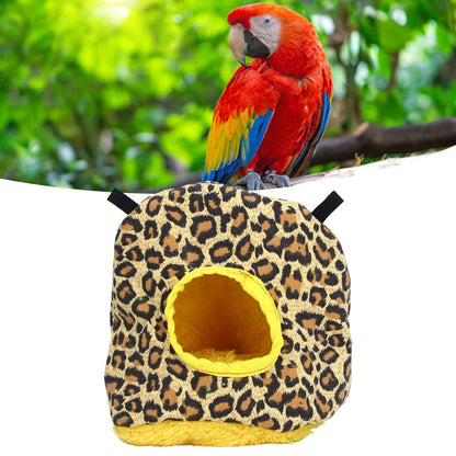 Warm Birdhouse Round Shape Soft Plush Save Space Easy Clean Safety Parrots HouseLeopard Print