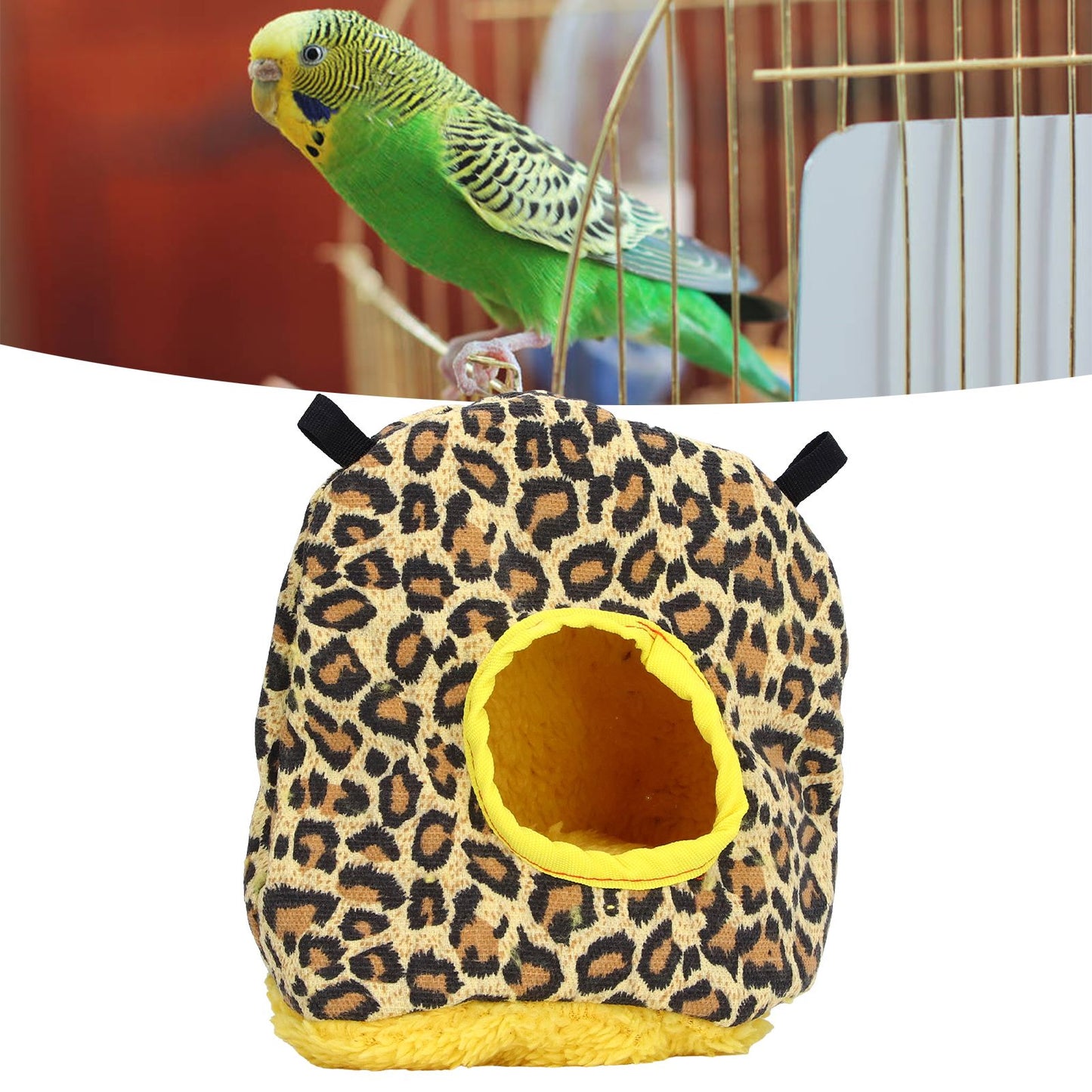 Warm Birdhouse Round Shape Soft Plush Save Space Easy Clean Safety Parrots HouseLeopard Print