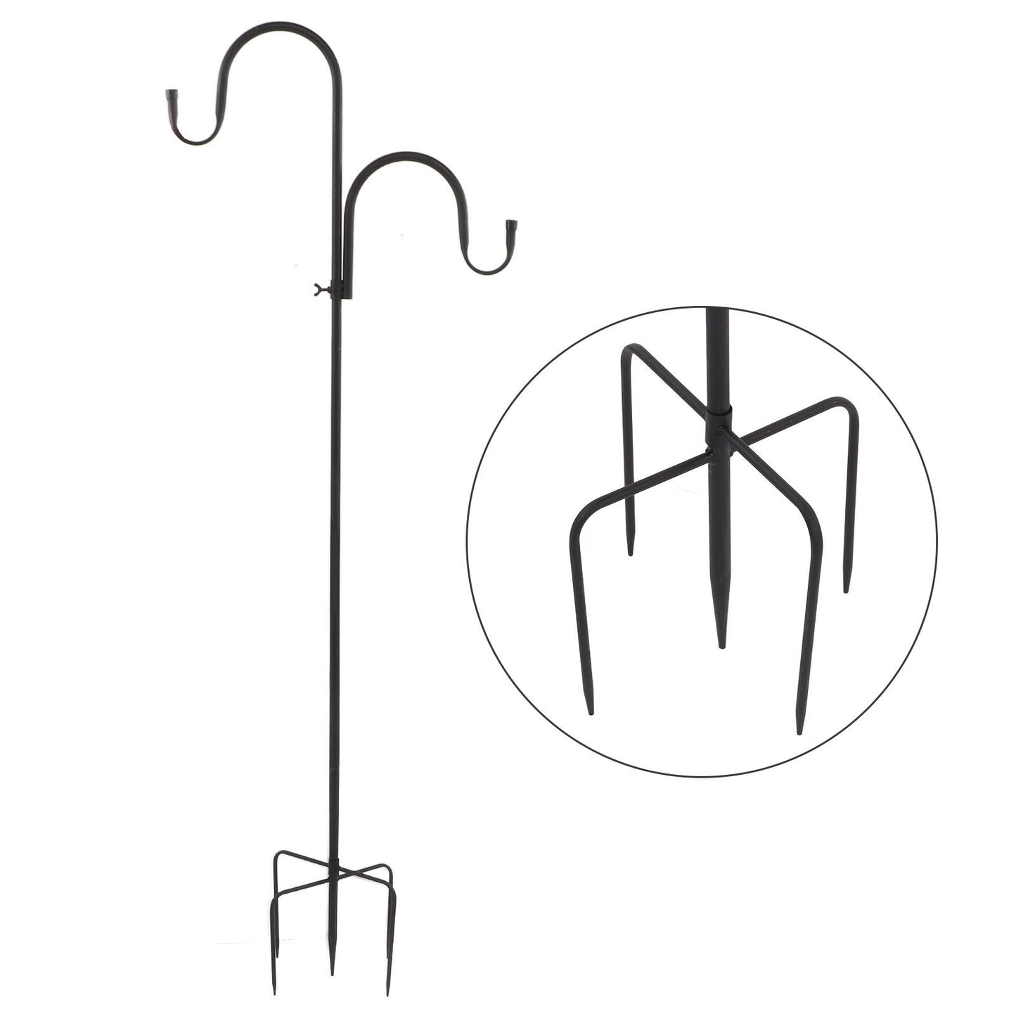 Shepherd's Hook Detachable Bird Feeder Hanger Iron 2 Hooks 5 Prong Bases Courtyard Accessories