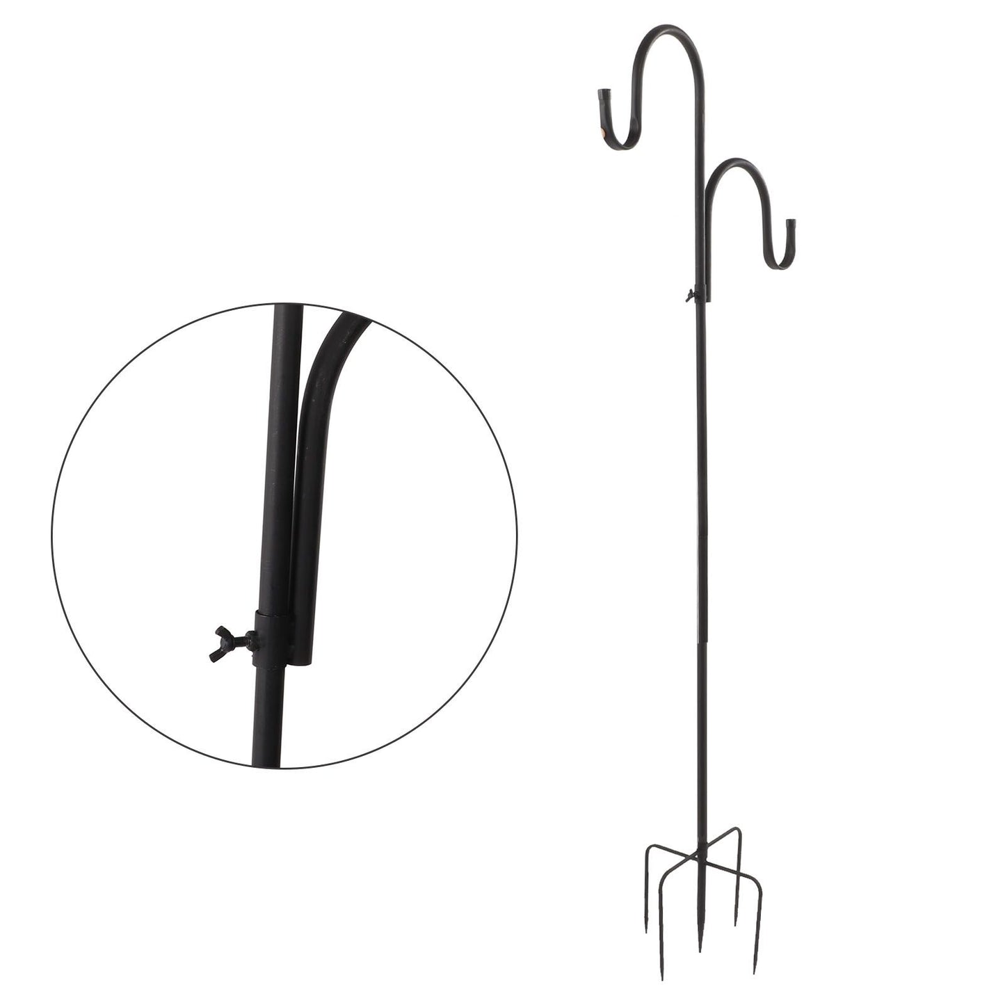 Shepherd's Hook Detachable Bird Feeder Hanger Iron 2 Hooks 5 Prong Bases Courtyard Accessories