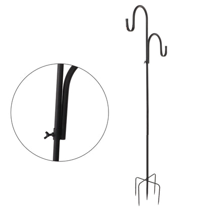 Shepherd's Hook Detachable Bird Feeder Hanger Iron 2 Hooks 5 Prong Bases Courtyard Accessories