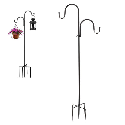 Shepherd's Hook Detachable Bird Feeder Hanger Iron 2 Hooks 5 Prong Bases Courtyard Accessories