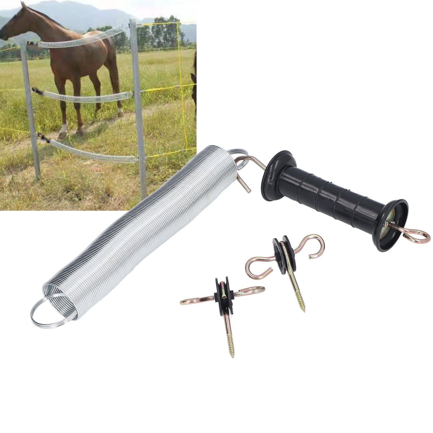 Electric Fence Gate Kit PP Iron 5 Meters Animal Spring Door Accessory with Handle Insulated Nail for Livestock