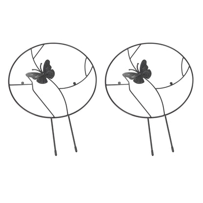 2PCS Flower Plant Support Stand Iron Climbing Frame for Home Garden Round Ring Design Black