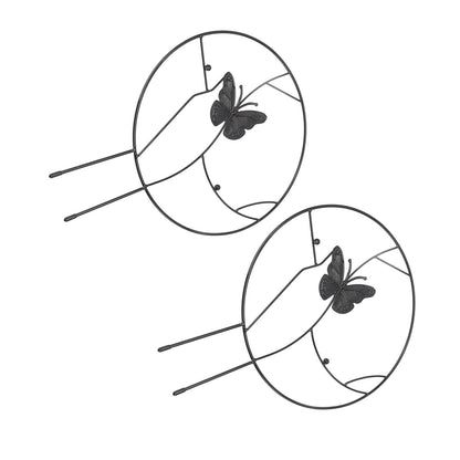2PCS Flower Plant Support Stand Iron Climbing Frame for Home Garden Round Ring Design Black