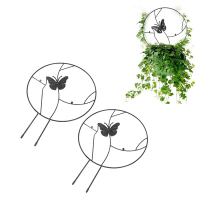 2PCS Flower Plant Support Stand Iron Climbing Frame for Home Garden Round Ring Design Black