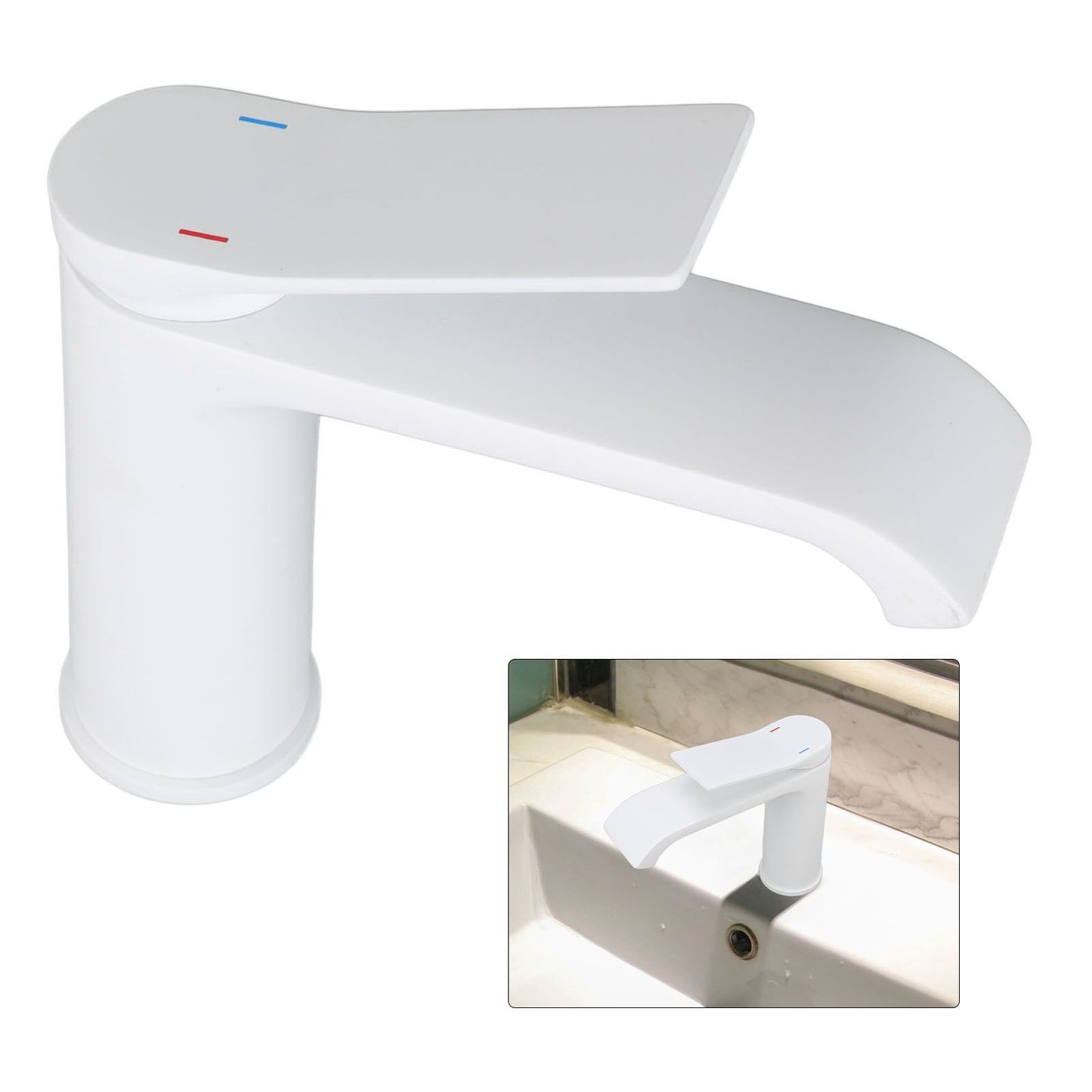 Sink Faucet G1/2 Thread Hot Cold Water Tap White Leaking Resistant Corrosion Proof Bathroom Sink Faucet for Home Use Short Style
