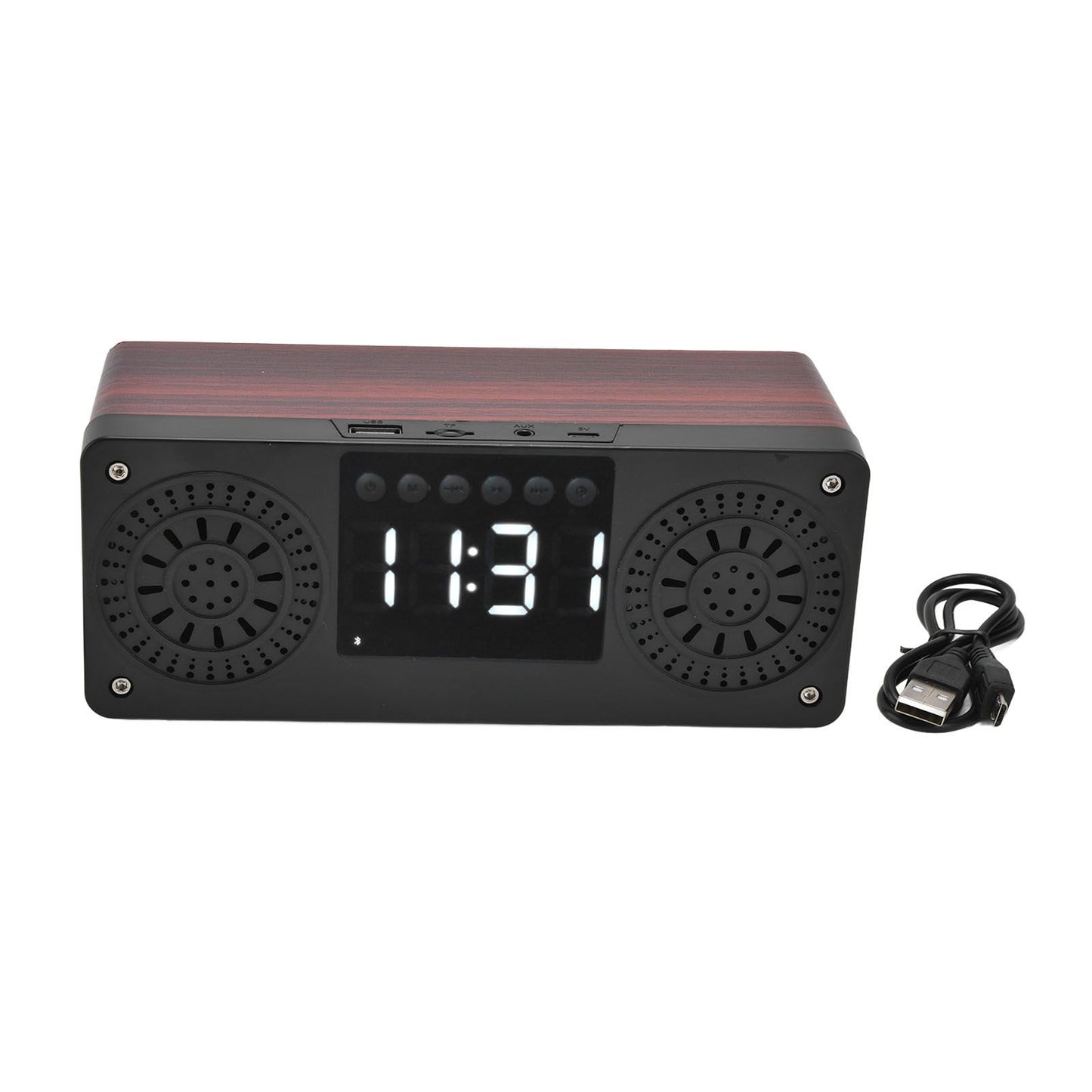 Speaker Red Double Speaker Digital Display Clock 360° Three Dimensional Surround Wooden Speaker Subwoofer