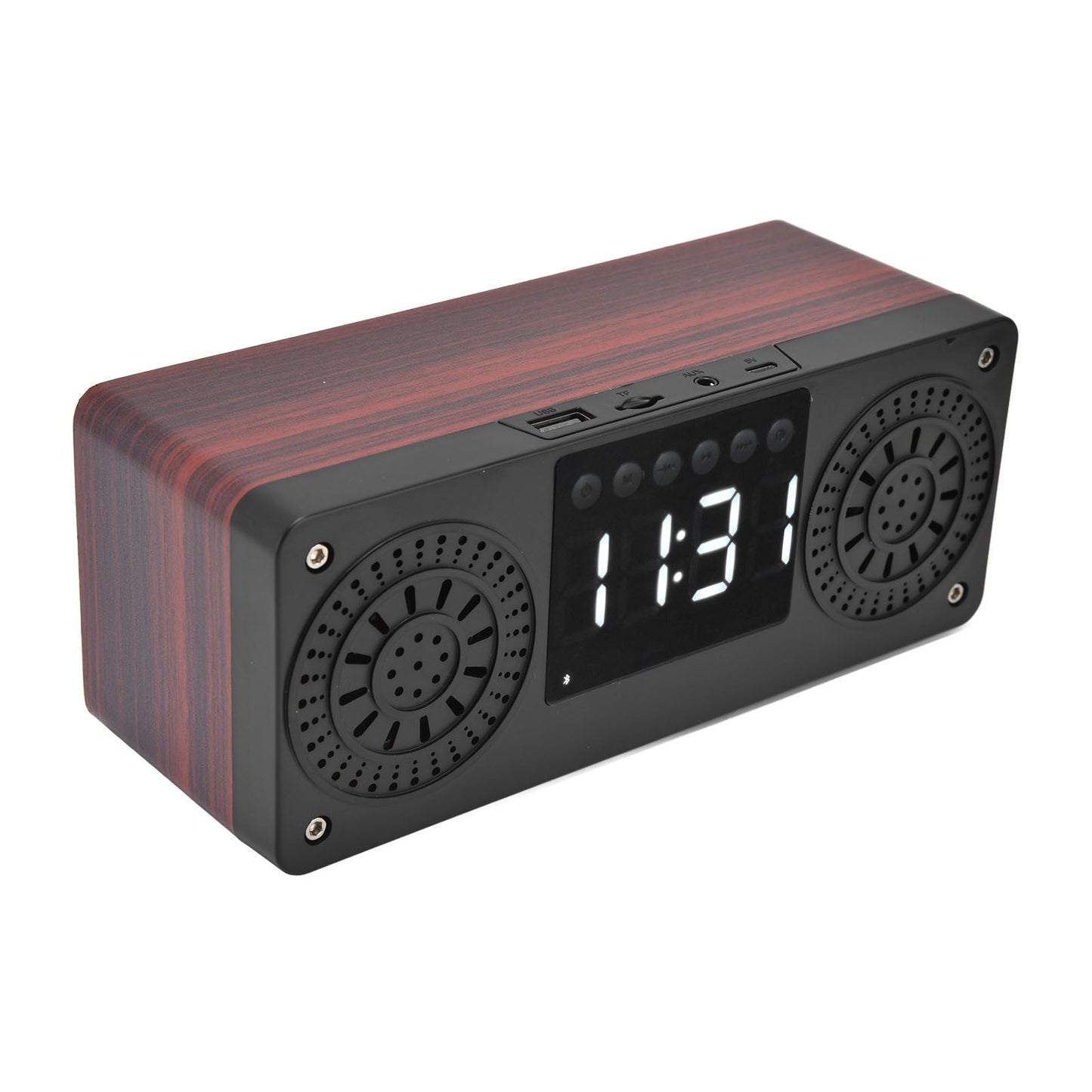 Speaker Red Double Speaker Digital Display Clock 360° Three Dimensional Surround Wooden Speaker Subwoofer