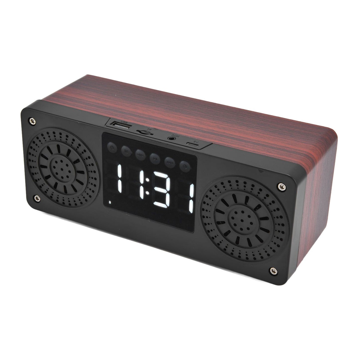 Speaker Red Double Speaker Digital Display Clock 360° Three Dimensional Surround Wooden Speaker Subwoofer